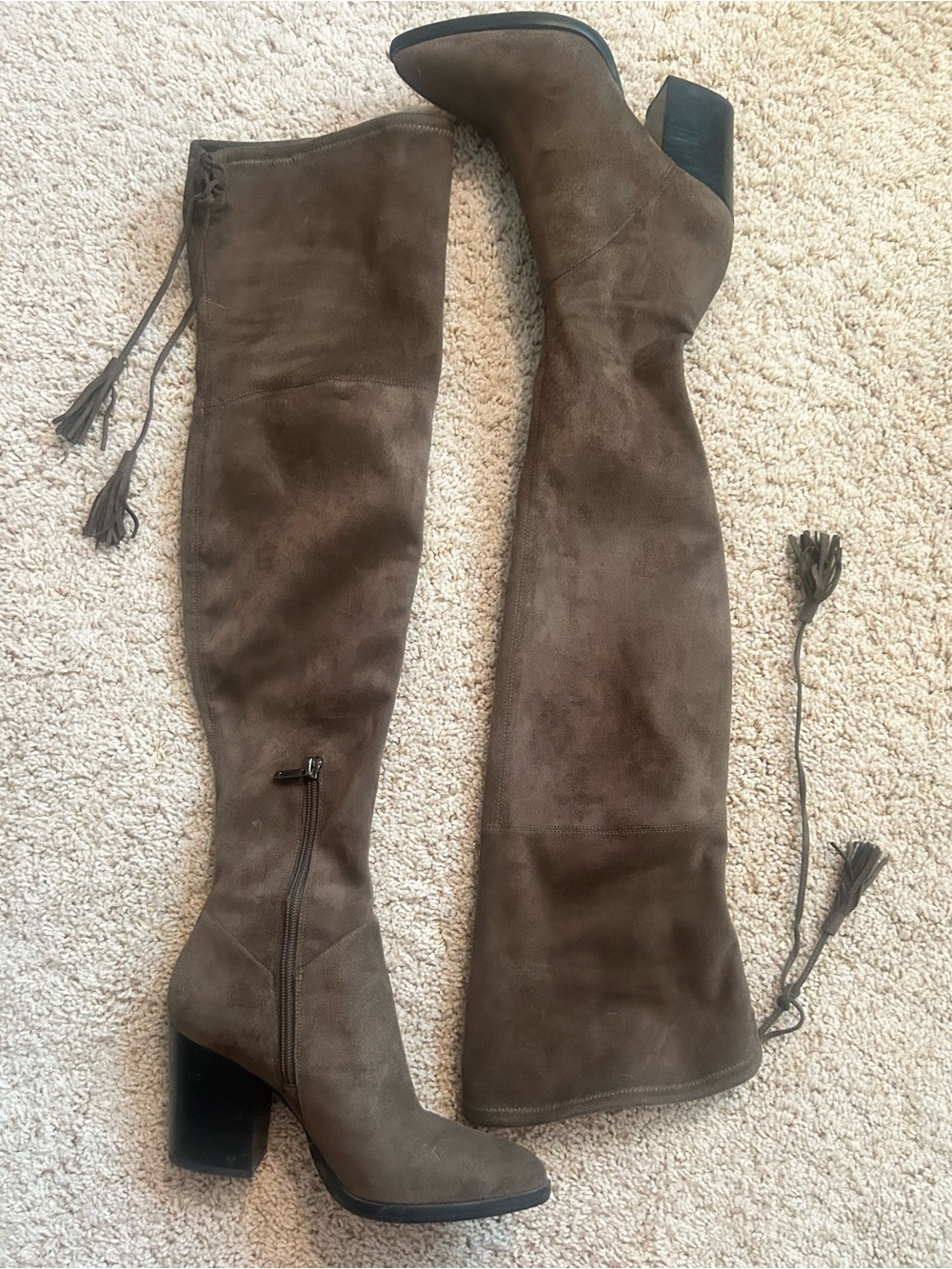 Marc Fisher LTD Taupe Brown Over-the-Knee Suede Boots with Block Heel